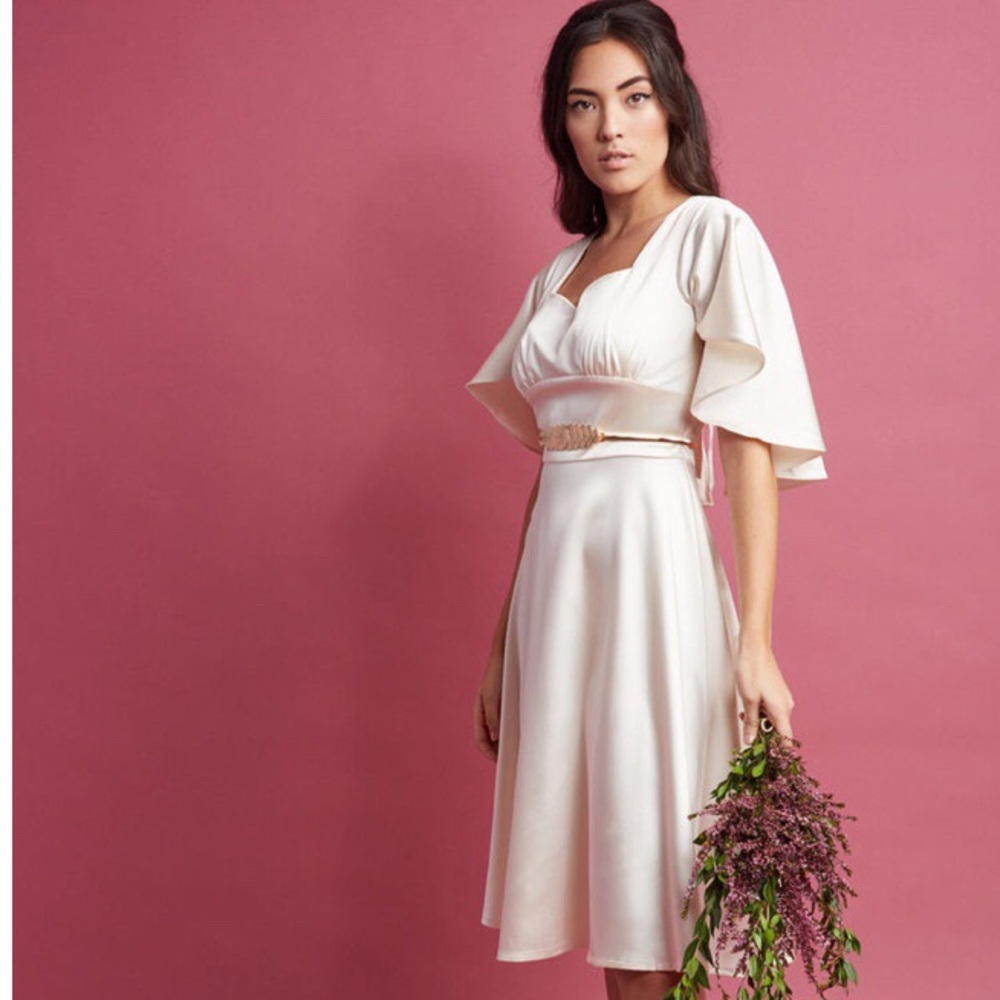 Cream ModCloth Midi Wedding Dress